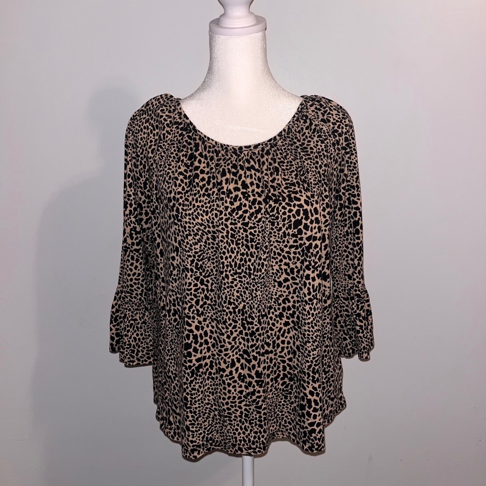 Michael Kors Animal Print Blouse Bell Sleeve Top Lightweight‎ Size M
